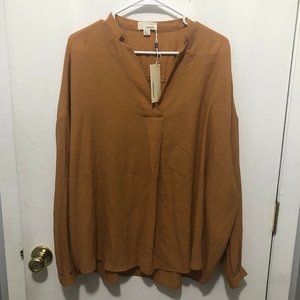 NWT Anthropologie The Korner Long Sleeve Oversized Split Neck Blouse Size SMALL
